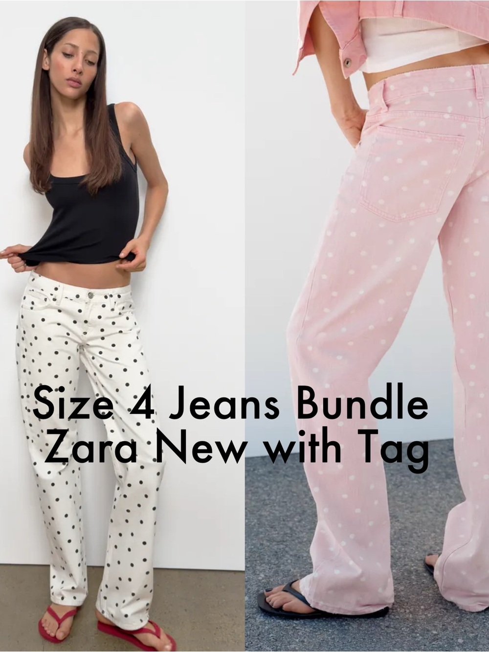 NWT Zara Polka Dot Wide-Leg Jeans Bundle — White & Pink size 4